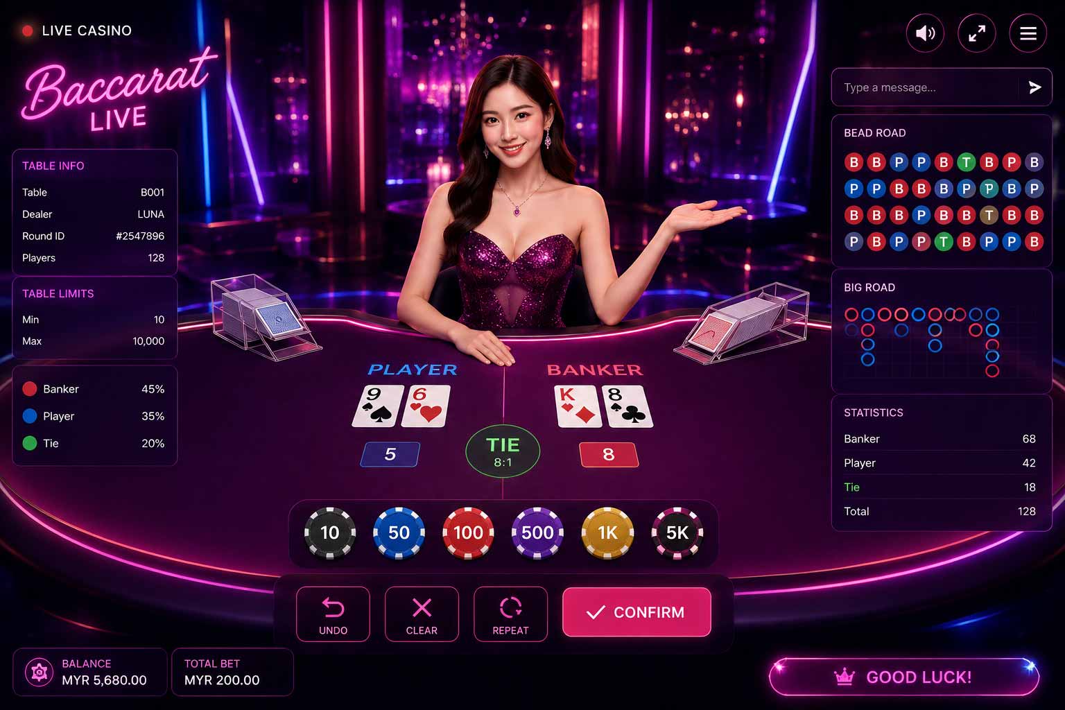 SEXY Baccarat live casino table atmosphere